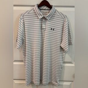 Under Armour Shirt Men’s Size XL White Striped Performane The Play Off Polo Golf